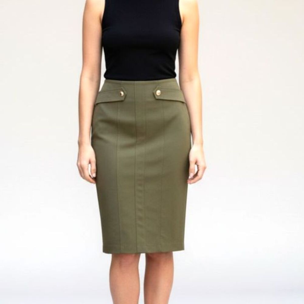 New York & Company 7th Ave Olive Green Pencil Skirt 4 Military Style NWT